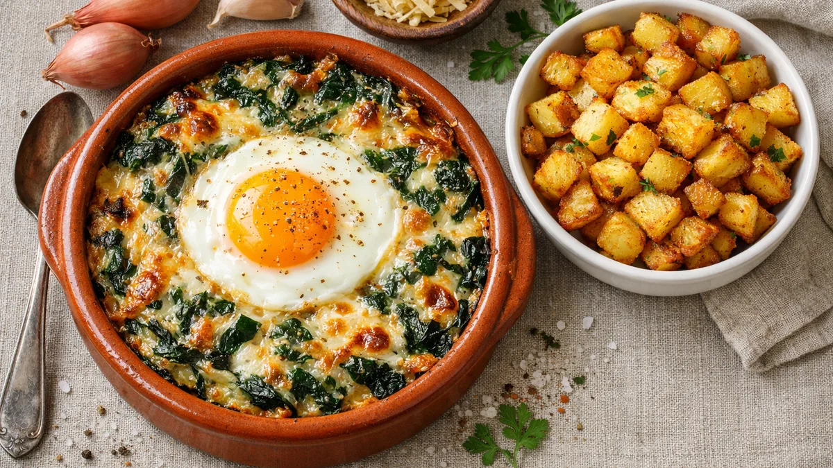 Gratin d’épinards et œuf au plat