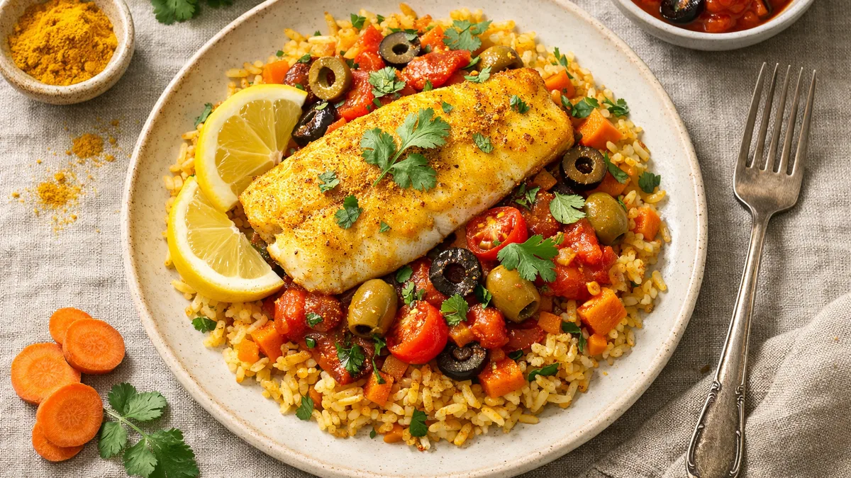 Lieu jaune et riz à l'espagnol