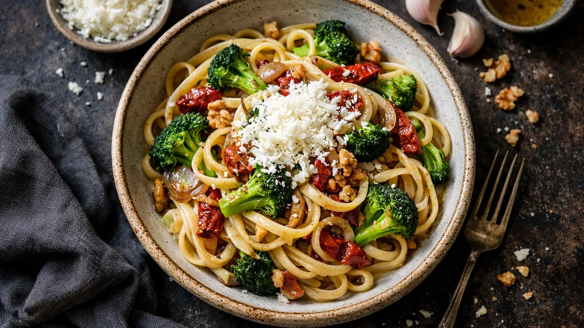 Linguine au brocoli & chèvre râpé