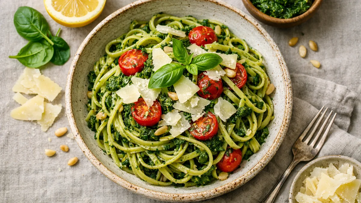 Linguine & pesto d’épinards maison