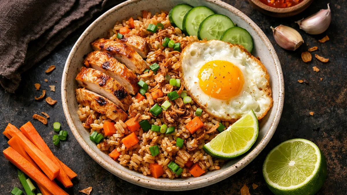 Nasi goreng : riz indonésien au poulet