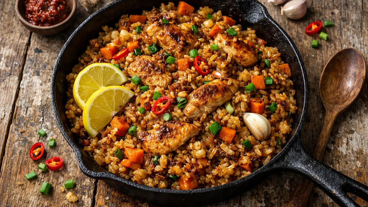Nasi goreng : riz sauté indonésien au poulet
