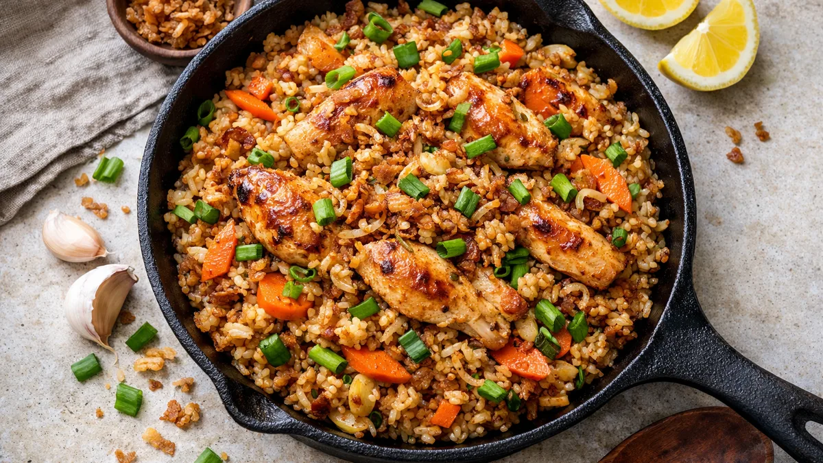 Nasi goreng : riz sauté indonésien au poulet