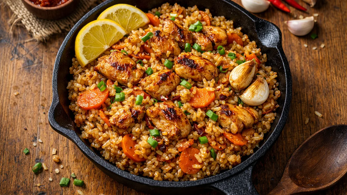 Nasi goreng : riz sauté au poulet