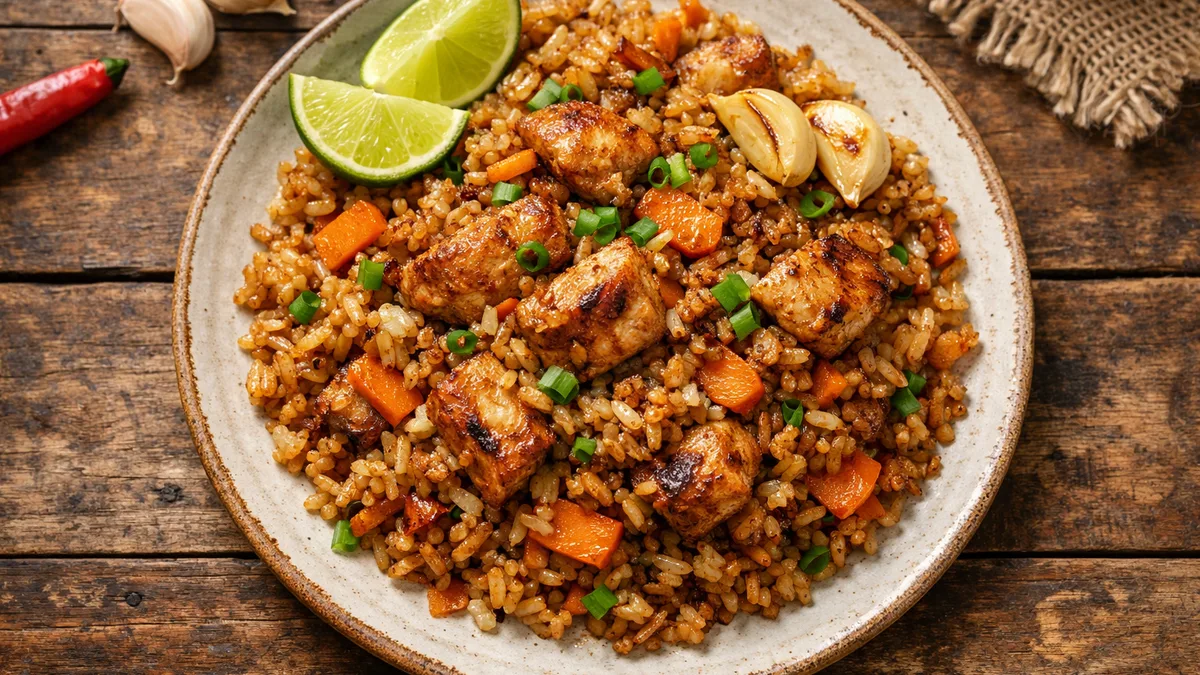Nasi goreng : riz sauté au poulet