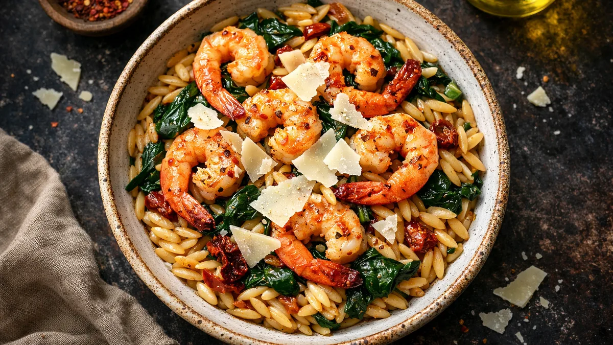 One pot crevettes & orzo à la toscane