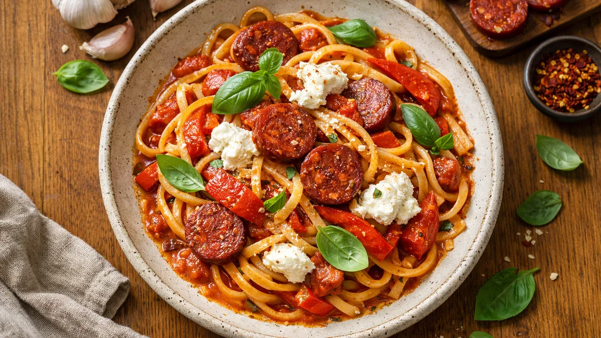 One pot pasta au chorizo & poivron