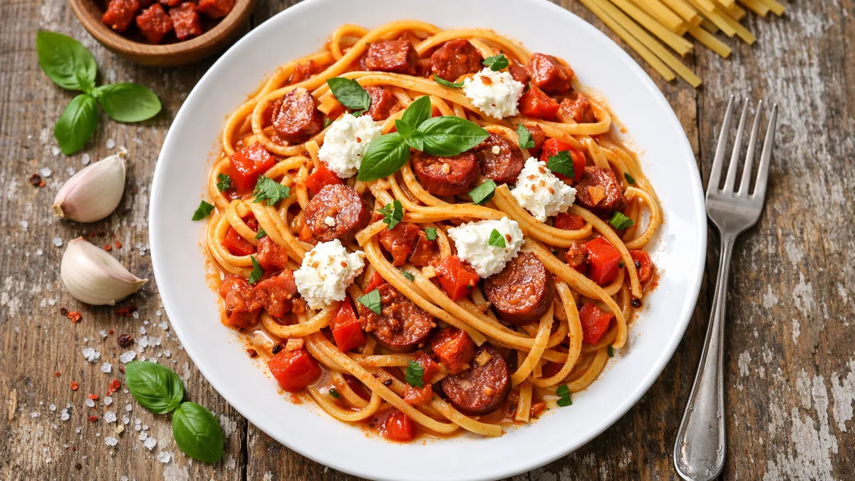One pot pasta : linguine au chorizo