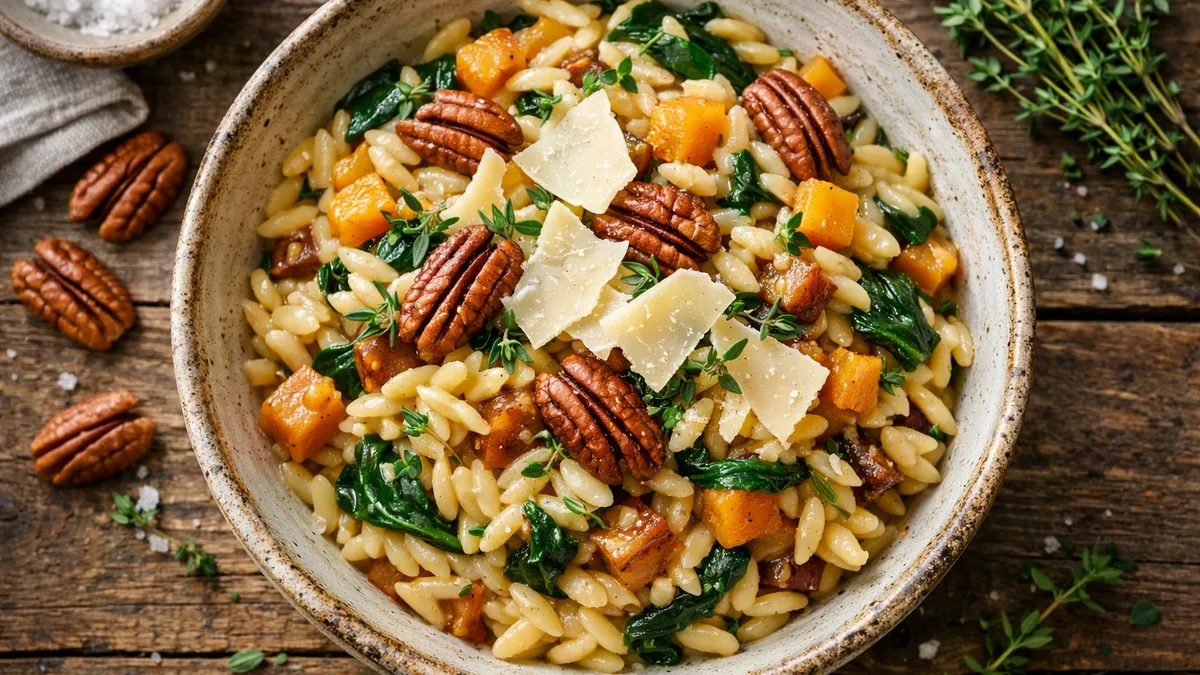 Orzo à la courge, aux épinards et au grana padano