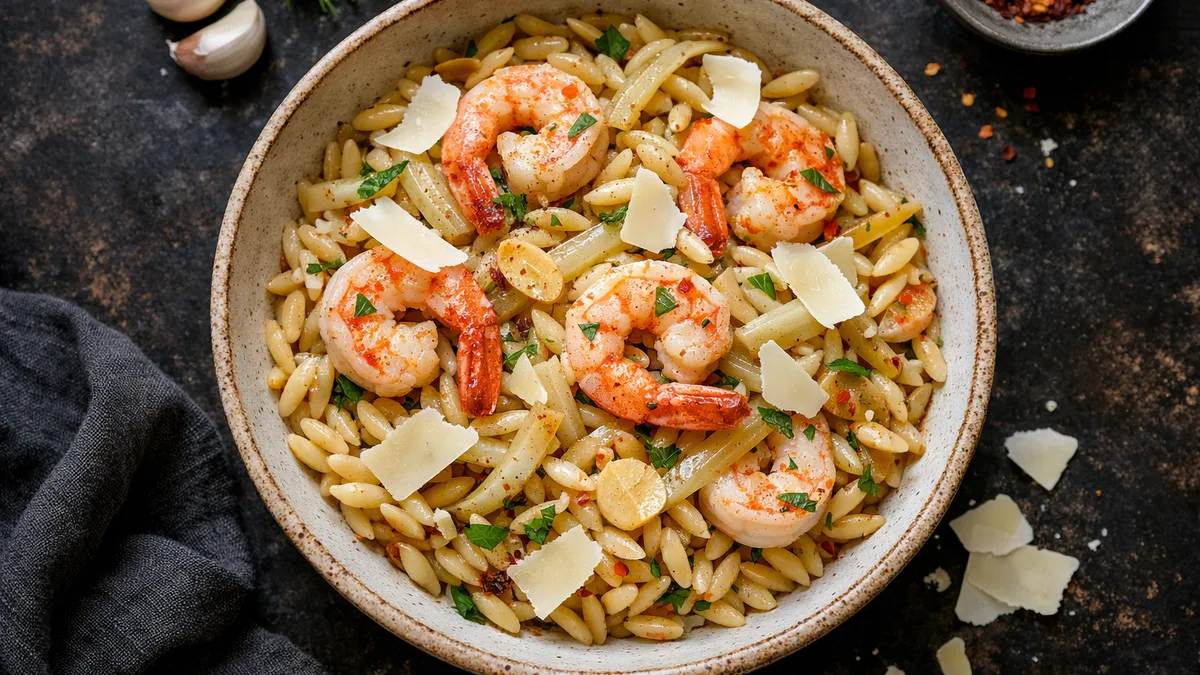 Orzo aux crevettes et au fenouil