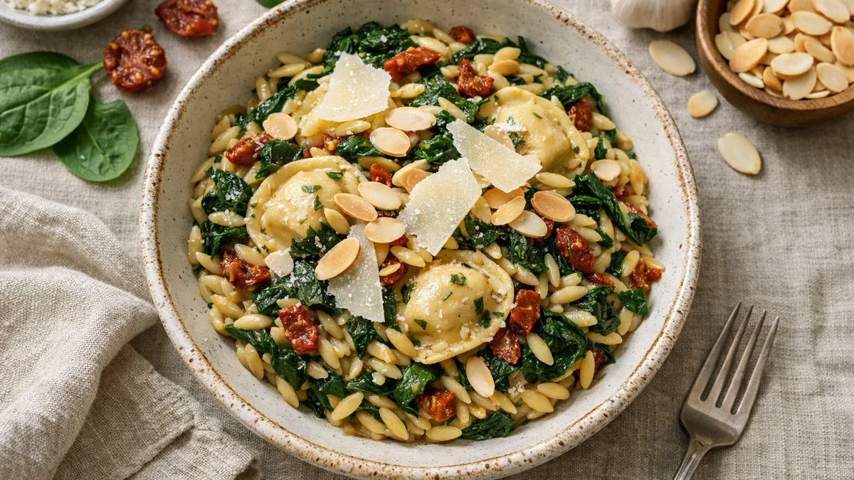 Orzo gourmand aux épinards
