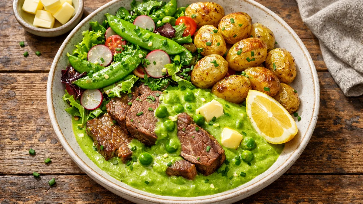 Paleron de veau à la crème de petits pois