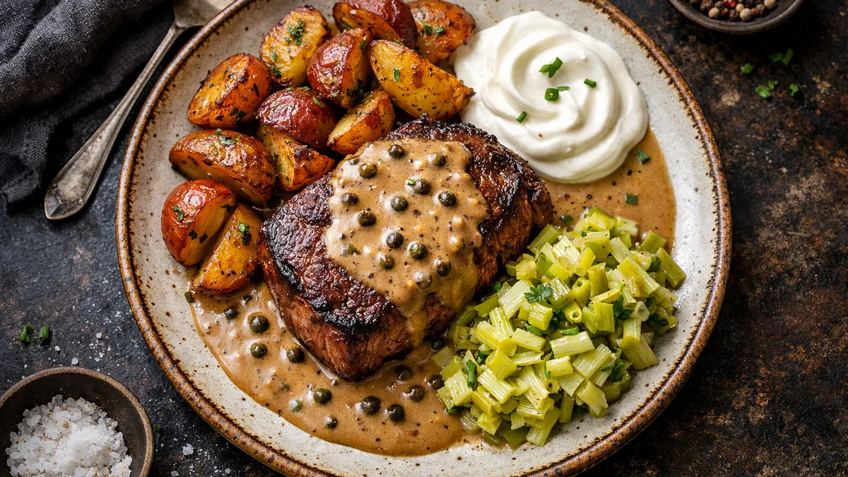 Pavé de bœuf sauce au poivre maison