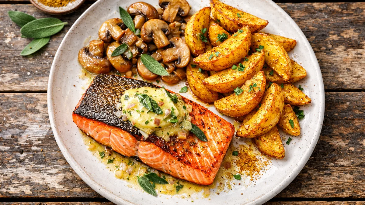 Pavé de saumon & beurre parfumé à la sauge