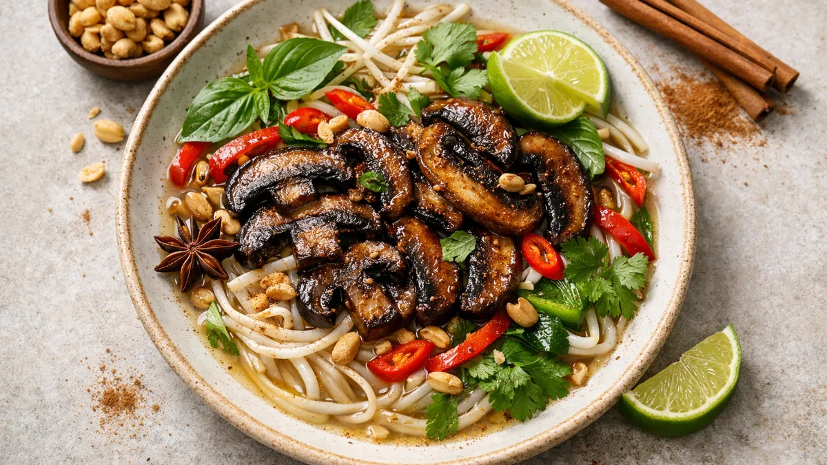 Pho à la vietnamienne au portobello poêlé