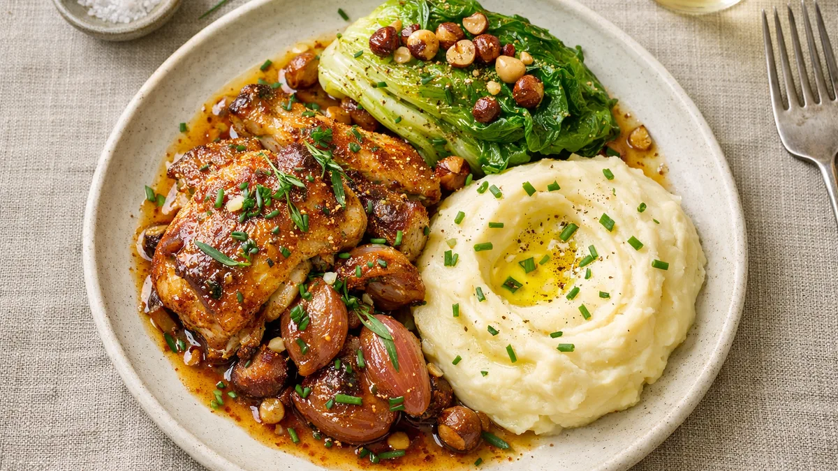 Pintade confite et purée de pommes de terre