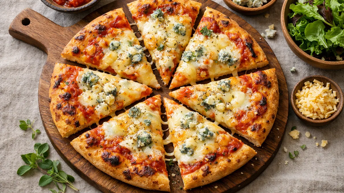 Pizza 3 fromages : mozza, bleu & gouda