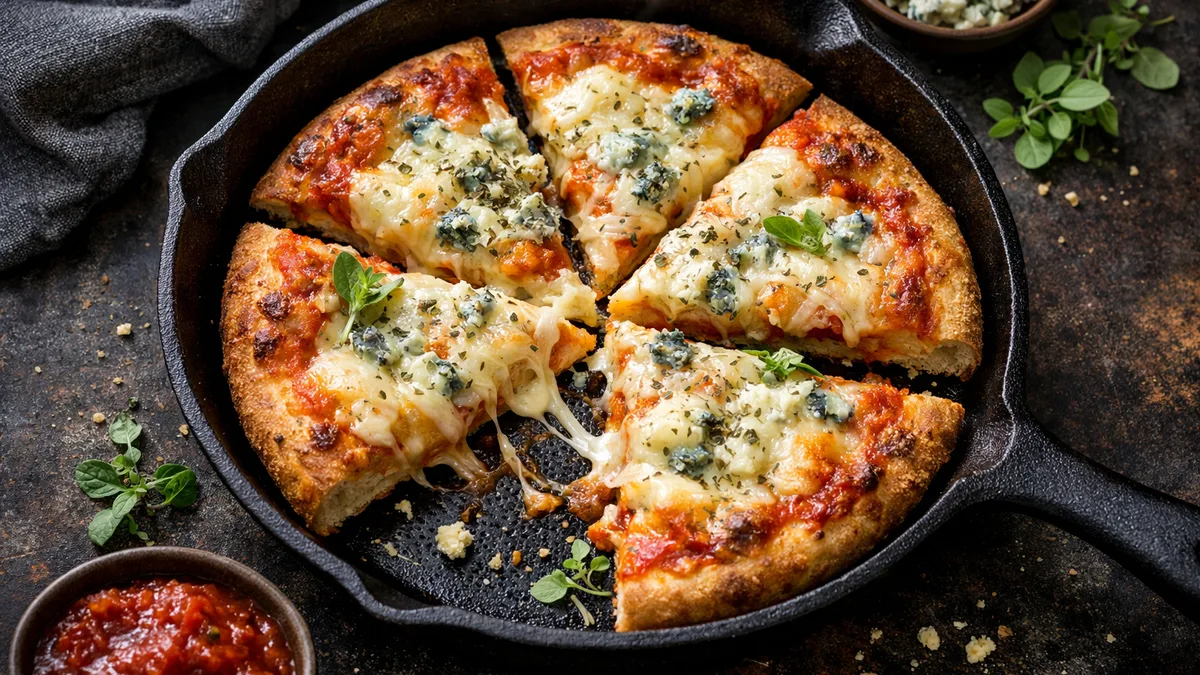 Pizza 3 fromages : mozza, bleu & râpé