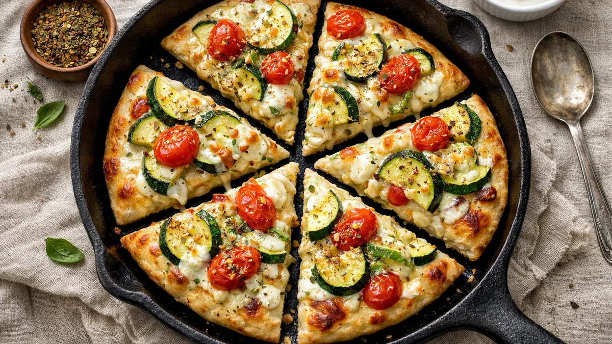 Pizza bianca courgette & tomates sur naan