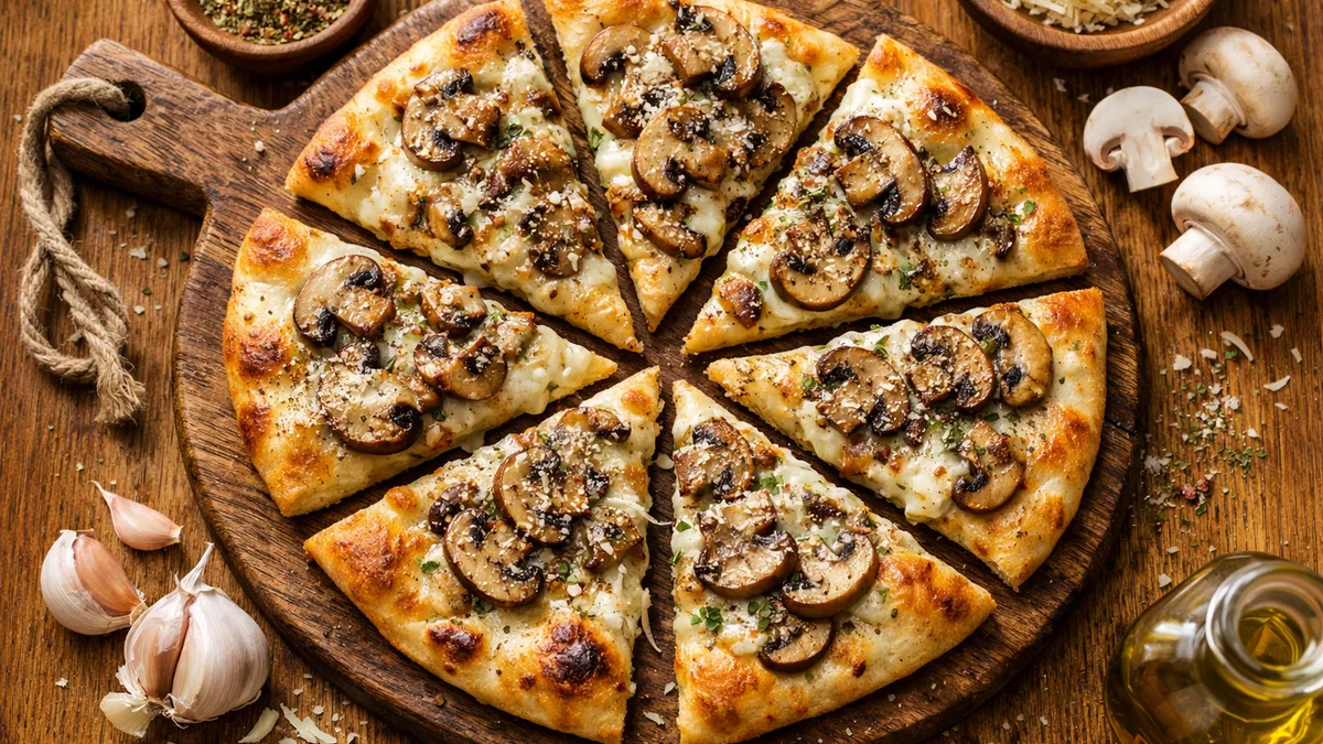 Pizza naan bianca aux champignons