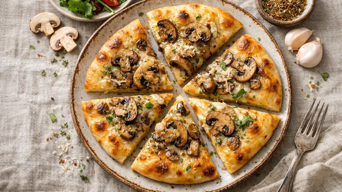 Pizza naan bianca aux champignons