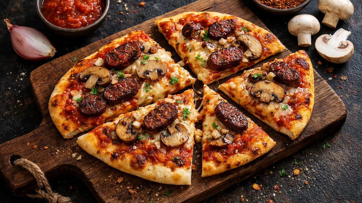 Pizza naan merguez de bœuf & champignons