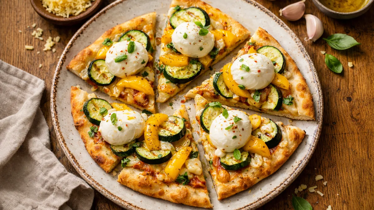 Pizza sur pain plat à l’italienne avec de la mozzarella de bufflonne