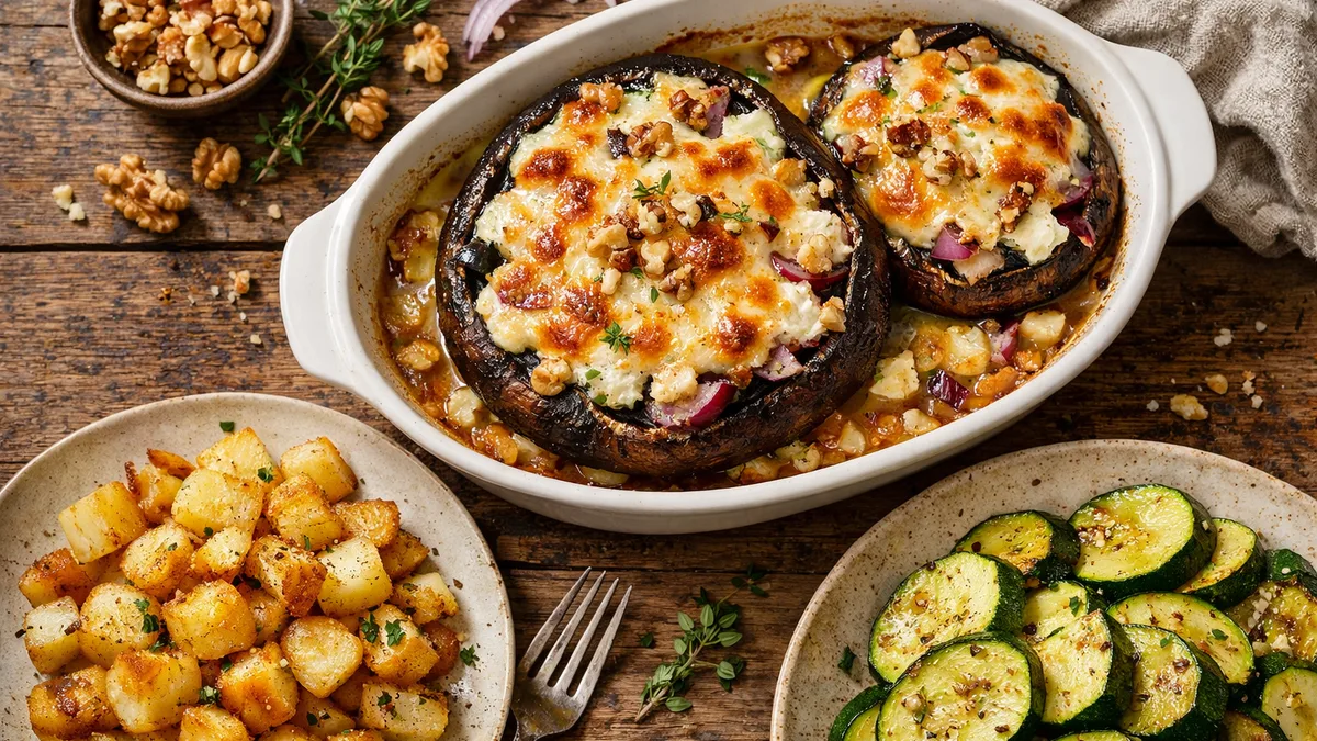 Portobello gratiné au fromage de chèvre et aux noix