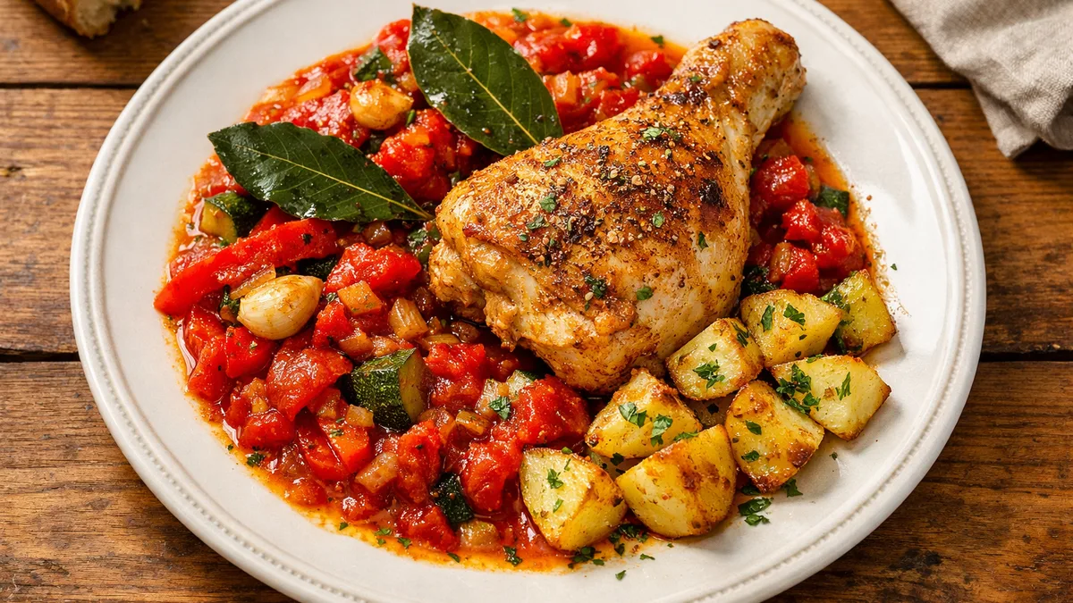 Poulet basquaise & ses légumes rougeoyants