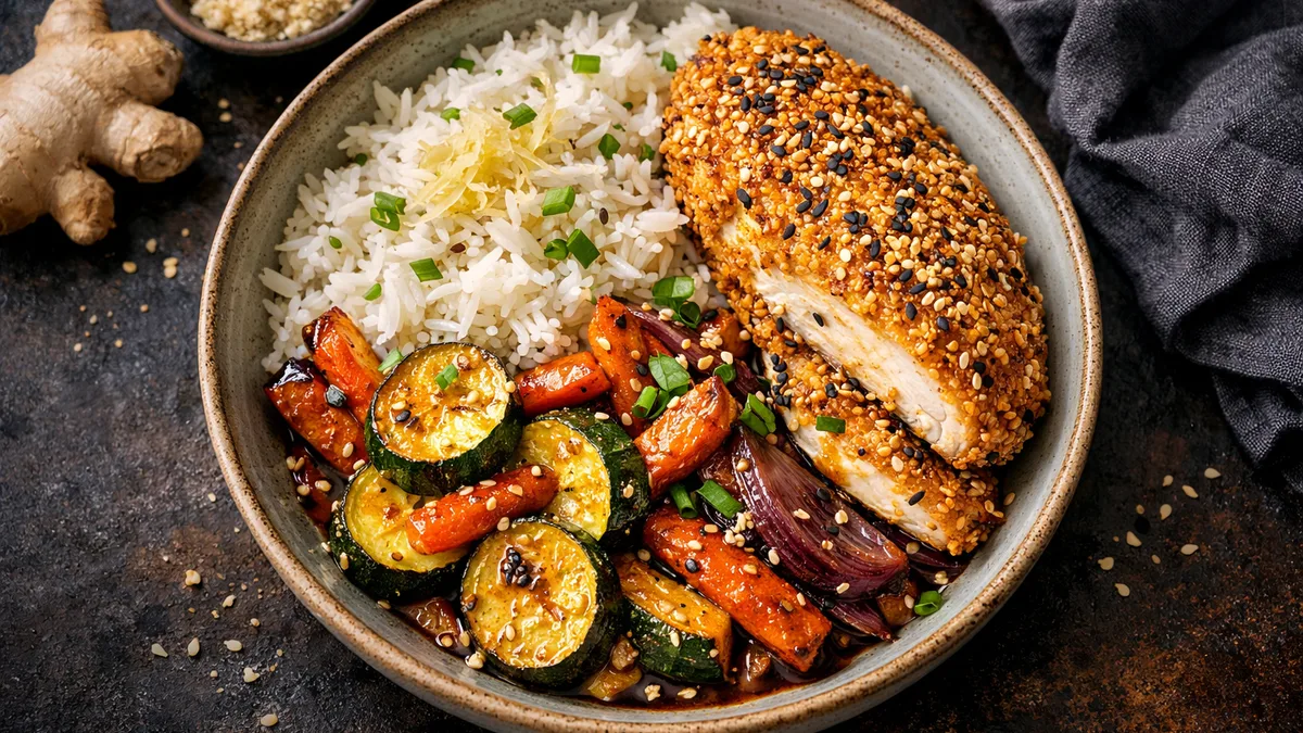 Poulet en croûte de sésame & riz basmati