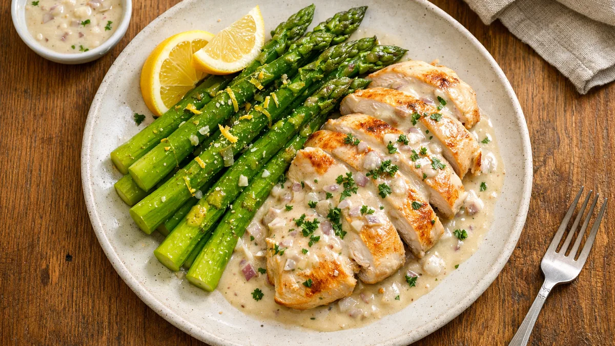 Poulet à la crème & asperges citronnées