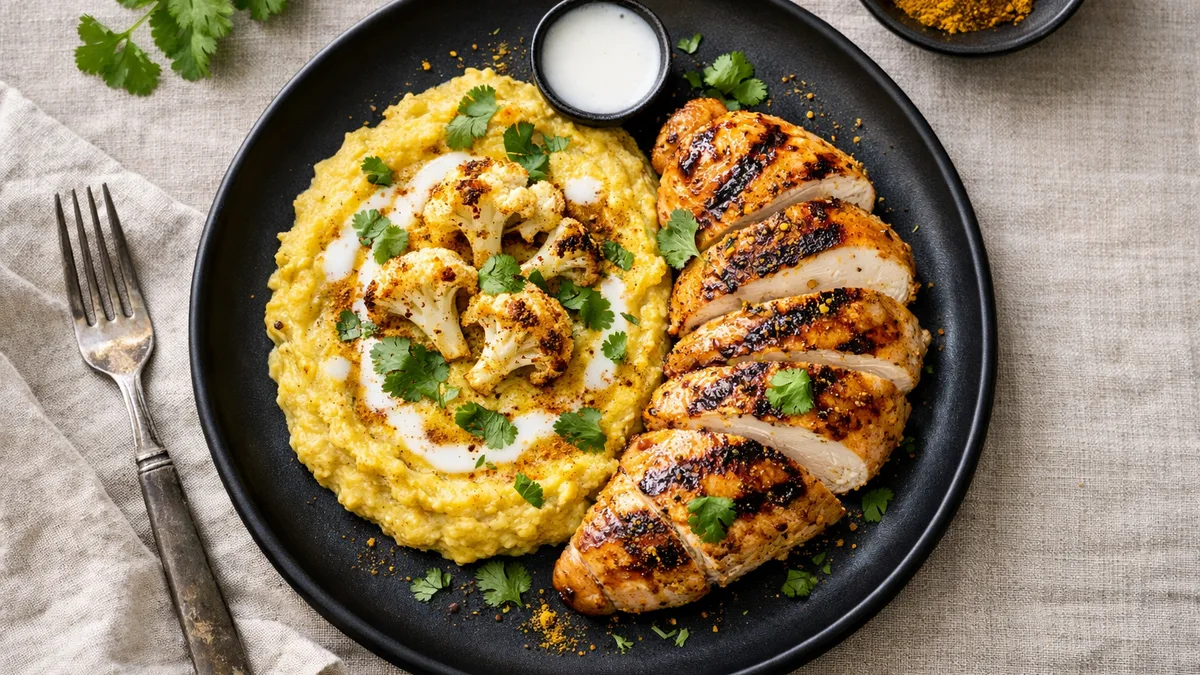 Poulet grillé & purée de chou-fleur au curry