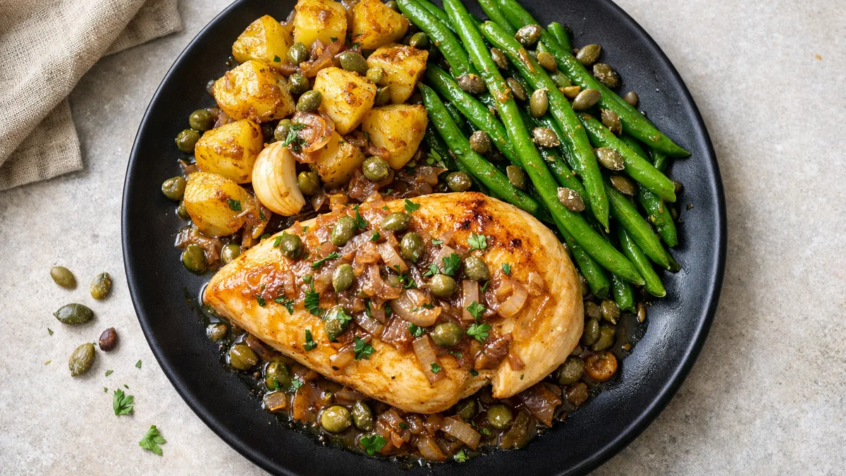 Poulet à l'échalote & pommes de terre aux câpres