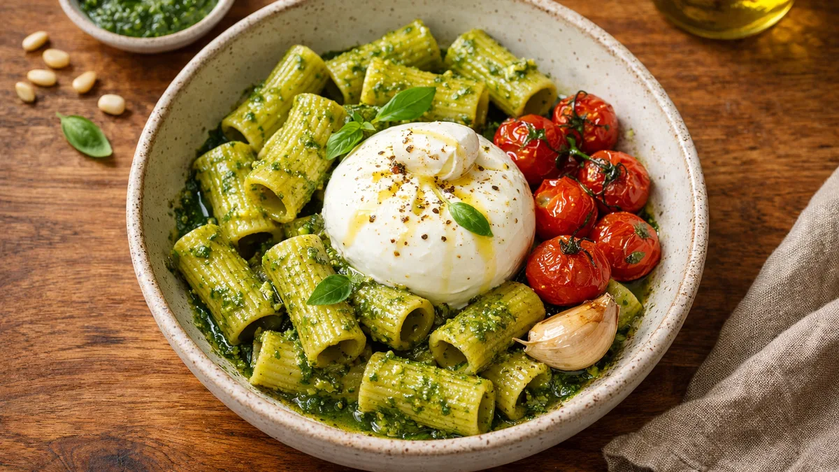 Rigatoni al pesto verde & burrata cremosa