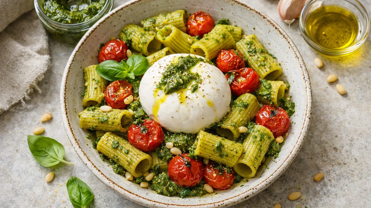 Rigatoni au pesto vert & burrata crémeuse