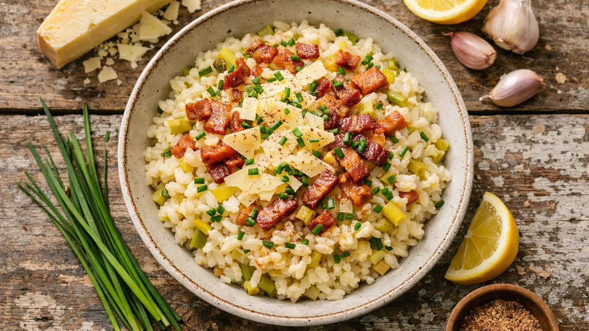 Risotto poireau-lardons & cantal AOP