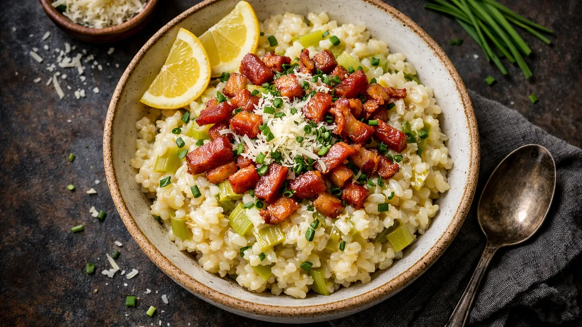Risotto au poireau & lardons