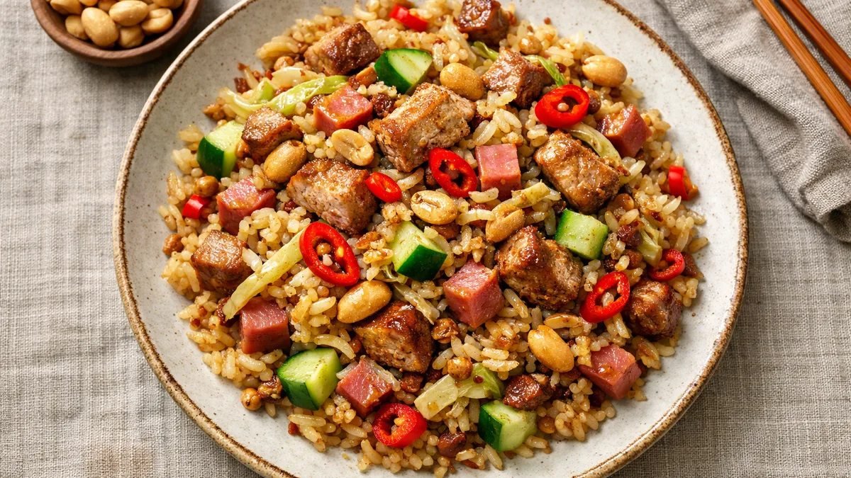 Riz chinois sauté au porc & jambon fumé