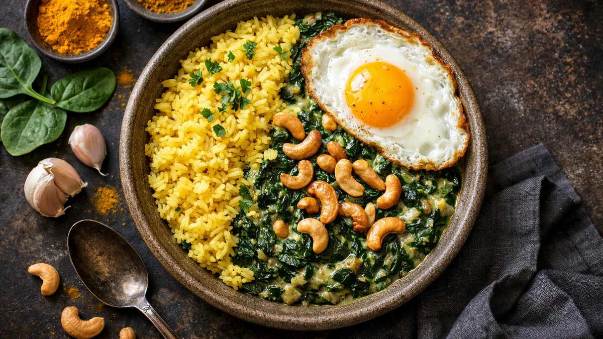 Riz jaune et curry d'épinards à la noix de coco