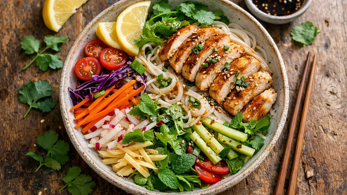 Salade aromatique de nouilles au poulet