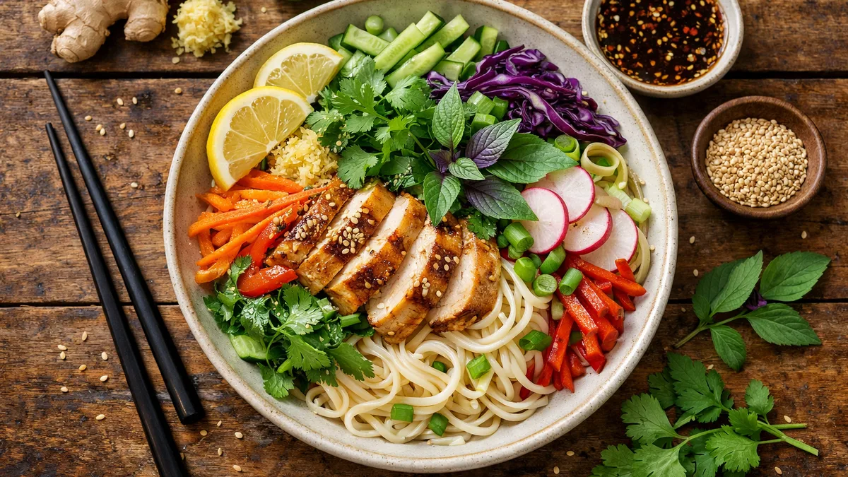 Salade aromatique de nouilles au poulet