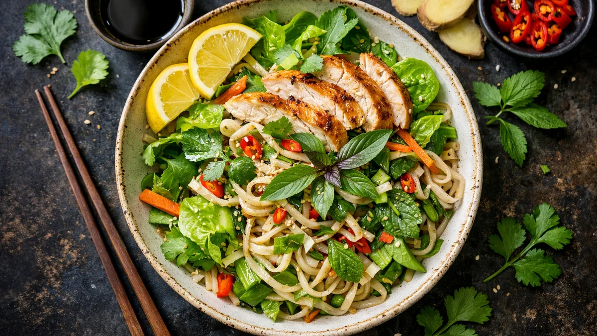 Salade aromatique de nouilles au poulet