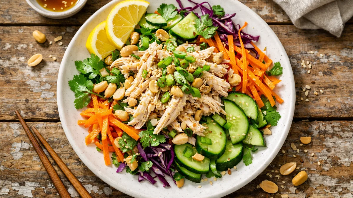 Salade asiatique fraîche au poulet effiloché