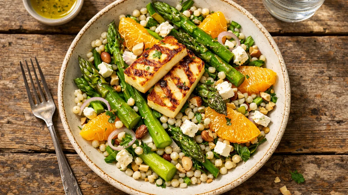 Salade aux asperges & halloumi grillé
