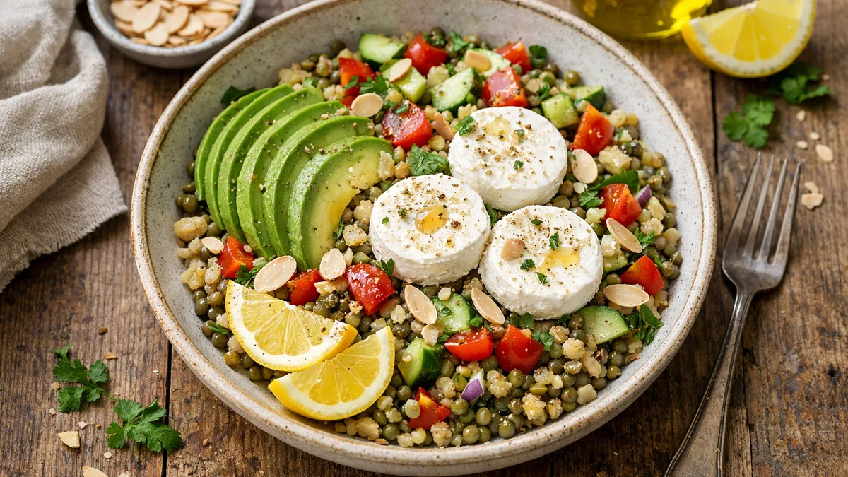 Salade composée au fromage de chèvre frais et à l'avocat