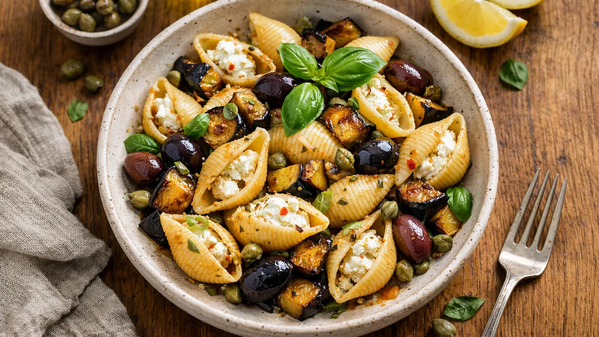 Salade de conchiglie, aubergine & ricotta