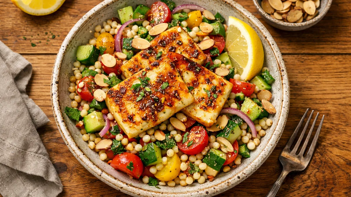 Salade de couscous perlé & fromage grillé