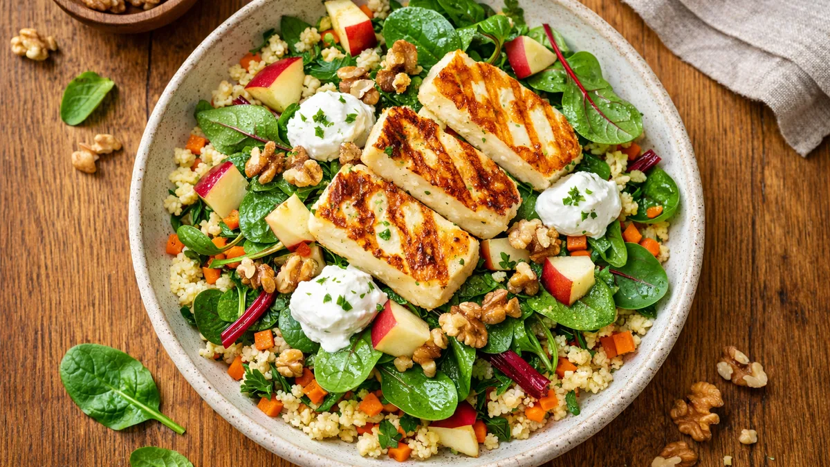 Salade façon couscous au halloumi grillé