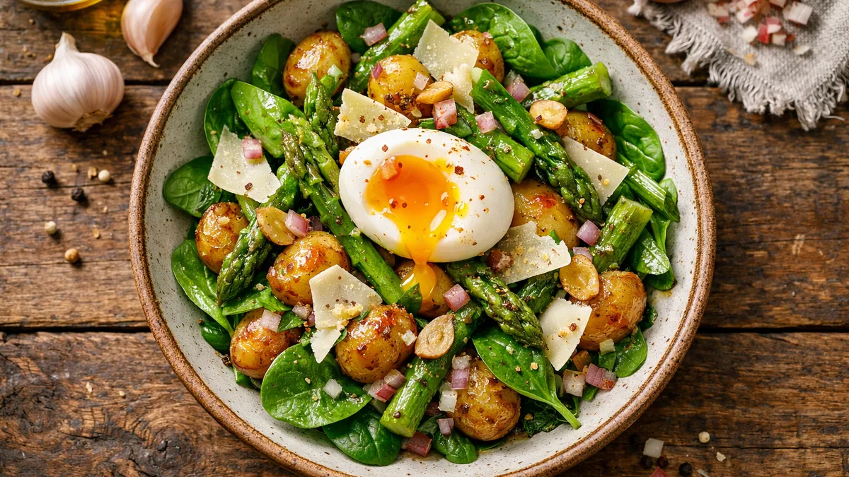 Salade grenailles, asperges & grana padano