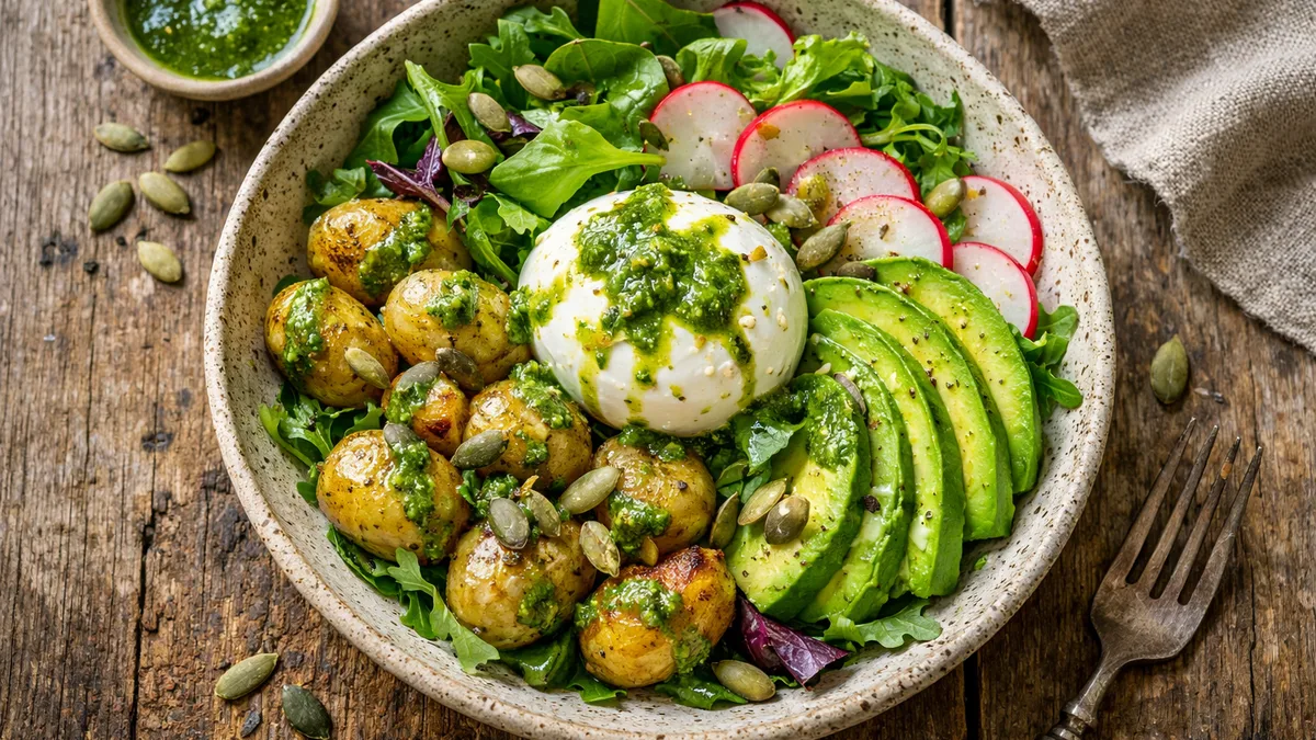 Salade de grenailles, bufala & avocat